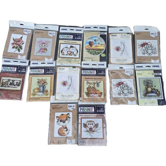 14 DIY Cross Stitch Embroidery Kits – Klart & Panna – w/ Canvas, Thread, Needle" - Picture 1 of 7